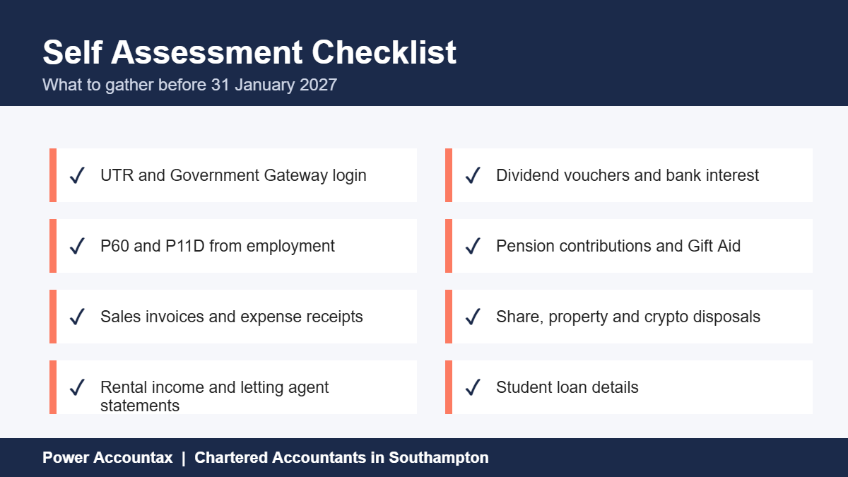 Self Assessment deadline checklist of documents to gather before 31 January 2027